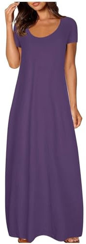 Cotton Summer Dresses for Women UK Plus Size Casual Short Sleeve Swing Long Dress Scoop Neck Flowy Sundress with Pockets for Beach Holidays 2025ial Offers Purple