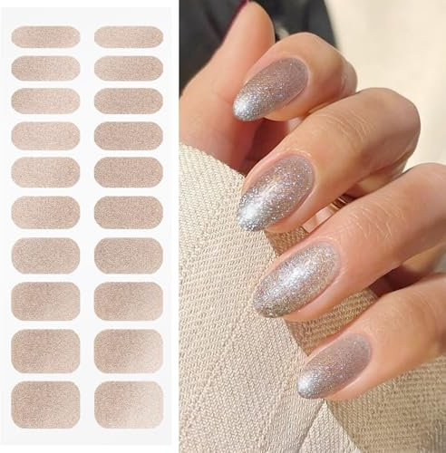 JMEOWIO Gel Nail Stickers Rose Gold Glitter Semi Cured Gel Nail Strips Wraps UV/LED Nails Art Design Decoration Accessories