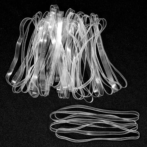 50 Stück Gummibänder, 200x5mm (Umfang x Breite) Transparent Elastisch Breites Gummiband für Bürobedarf Aktenordner Box Bücher Notizbuch Haus