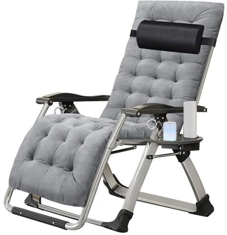Tourtecs Liegestuhl klappbar, Gartenliege Sonnenliege Liegen Relaxsessel Garten Balkon, mit Komfort-Kissen Sehr belastbar 200kg (1, Grau, 72cm)