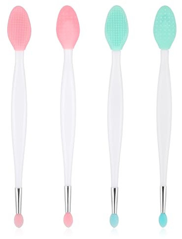 4 PCS Pore Brushes, Lip Scrub Exfoliator Dual-Ended Pore Cleaning Brushes Soft Silicone Exfoliating Lip Brush Gentle Lips Scrubber for Men Women Lightening Dark Lipssmoother Fuller Lipappearance