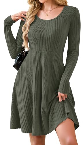 AUSELILY Abito Invernale da Donna a Maniche Lunghe in Maglia con Scollo Rotondo e Tasche Verde Militare S