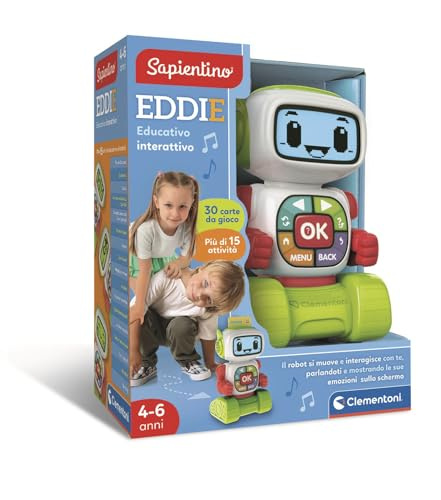 Clementoni Sapientino - Eddie Robot Educativo Interattivo, Gioco Educativo Bambini 4-6 Anni, Robot Parlante con Schermo LCD, Impara Lettere Numeri Emozioni e Musica, Lingua Italiana, 16713