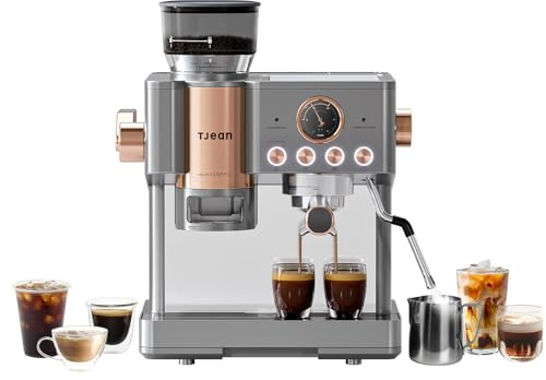 Tjean Barista Senso,Dual Boiler Bean to Cup Coffee Machine with Smart-Tamping,Built-in Burr Grinder Espresso,Latte & Cappuccino Coffee Machine with Manual Milk Frother (Gray Gold)
