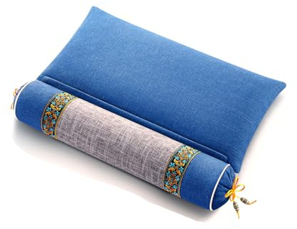 WRJAHCG Cuscino per Il Collo di Grano saraceno Biologico, Cuscino ergonomico Cilindrico, cervicali Supporto per Dormire, per casa, Viaggi, Ufficio,[b] Blue