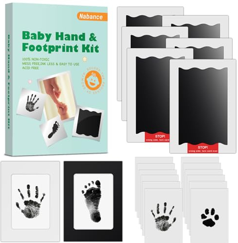 Nabance Huellas Bebe Recien Nacido, 6 Plantillas y 2 Marcos de Fotos, 12 Tarjetas de Impresión, Pintura para Huellas Bebe Pie y Manos, Regalos Originales Para Bebes Recien Nacidos