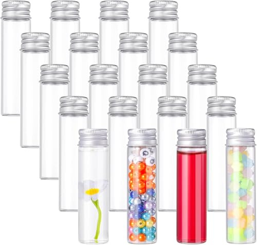 AIOUHMYM 20 Piezas 20 ml Probetas Vidrio, tubo ensayo con tapones, probetas cristal transparentes con tapón de rosca para flores y especias
