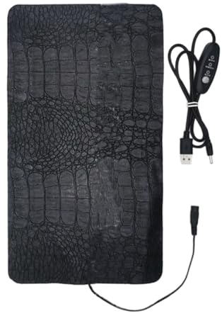 Whychstore Tapis chauffant USB pour animal domestique avec contrôle de la température réglable, tapis chauffant en cuir synthétique souple pour lézard, tortue, serpent, noir, 22 x 15,5 cm