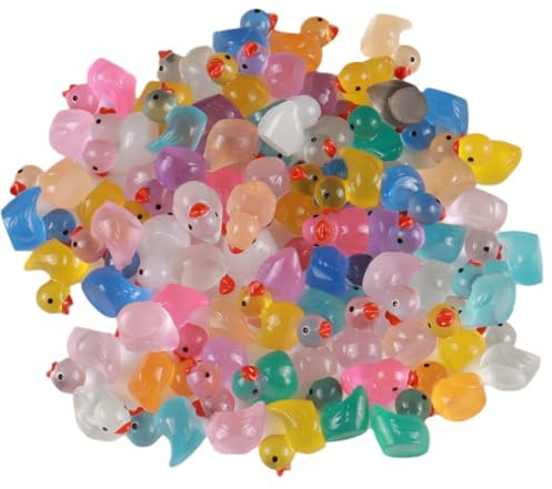 HAPZUR 100 Mini Patos Luminosos Coloridos que Brillan en la Oscuridad, Figuras de Resina Pequeñas para Acuarios, Jardines, Baño, Decoración de Paisajes y Juguetes Infantiles