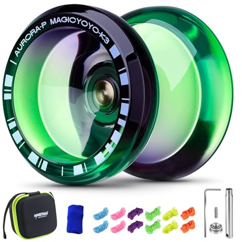 MAGICYOYO K3 JoJo para niños y principiantes, Responsive & Unresponsive Profi Yoyo, Finger Spin Jo Jo de plástico para trucos y trucos, incluye 12 cuerdas Yo Yo, funda y juego de accesorios (negro y