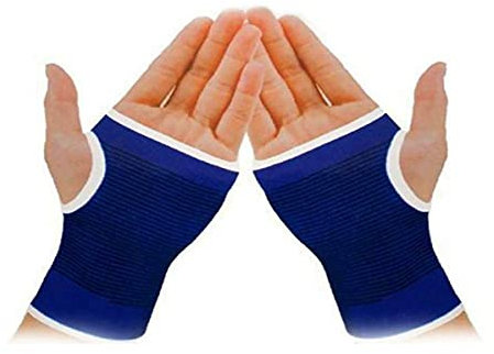 GUTEINTE Fascia Elastica Mano Polso, Guanti a Mezzo Palmo per Palme e Polso, Fascie Polsini Supporto per Sport, Palestra, Lavoro, per Uomini e Donne, 2 Pezzi (Blu, 2 Unità (Confezione da 1))