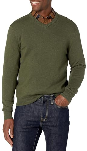 Amazon Essentials Men's V-Neck Pullover Sweater (Available in Big & Tall), Olive Heather, Large