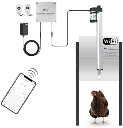 JVR WiFi Automatic Chicken Coop Door, Smart App Remote Control & Alexa Compatible, Sunrise & Sunset Automation, Anti-Pinch Sensor, Security Aluminum Door Kit, 2.4G WiFi