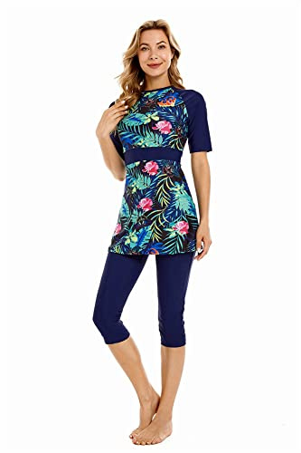 TianMaiGeLun Modest Swimsuit Women's Rash Guard Short Sleeve Swimwear Modesty Swimming Costume Surfing Suit Burkini (S, T7)