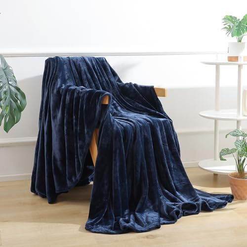 Navy Blue Fleece Throw Blanket for Couch Chair Sofa, Soft Warm Fuzzy Cozy Blankets for Women Men, 300GSM Room Decor Flannel Microfiber Blankets for All Seasons, 50x60 Inches