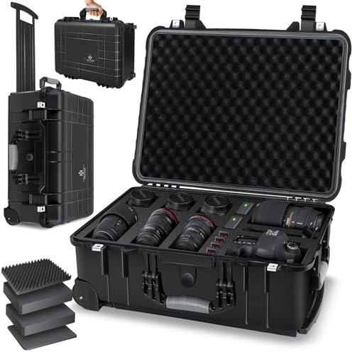KESSER® Mallette de Transport Photo à Outils avec Mousse, Coque Dure Universelle et Roulettes, Poignée Télescopique, Étanche Outdoor 56x46x27cm