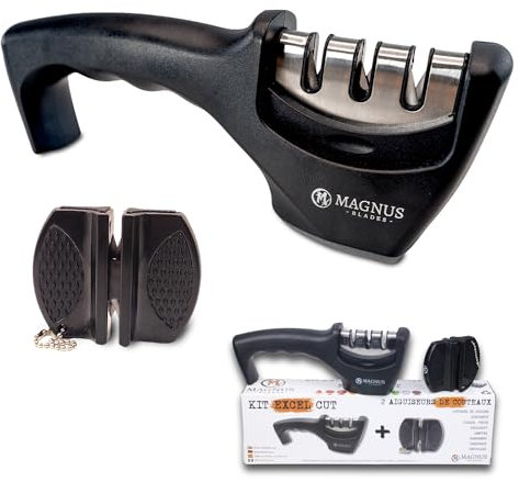 Kit Excel Cut - Lot de 2 Aiguiseurs de Couteaux - Rendu Professionnel - Affûtage Manuel Facile et Immédiat. Couteaux de Cuisine ou de Poche/Chasse/Camping - Cadeau Utile
