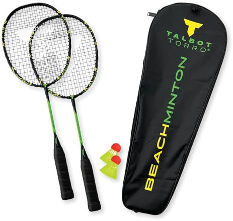 Talbot-Torro Beachminton Set, 2 Beachminton Schläger, 2 Beachminton Bälle, 1 Tragetasche, Set für windstabiles Outdoor-Federball