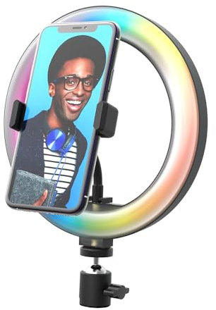 Raycool Aro de Luz LED 12 RGB para Móvil - 17 Modos Distintos - Cabezal con Giro 360º y Inclinación de 180º - Iluminación Profesional para TikTok, Instagram y Twitch