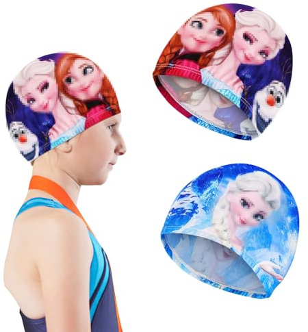 Bonnet de Bain Enfant, RosyFate 2 Pièces Bonnet Piscine Enfant Tissu, Bonnet De Bain Cheveux Long, Bonnet de Bain Polyester, Indéchirable et Élastique, pour Garçons Filles