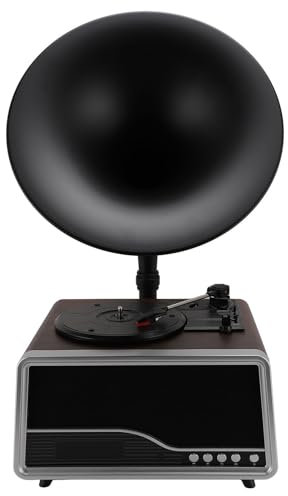 Tocadiscos de Gramófono Vintage, Tocadiscos de Gramófono Retro, Altavoz Subwoofer Bluetooth, Tocadiscos de 3 Velocidades con Puerto USB, Radio FM, para Decoración del Hogar