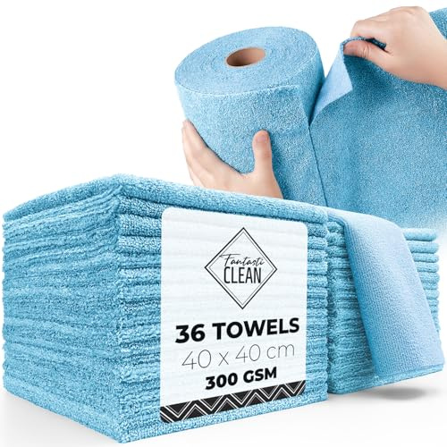 Fantasticlean XL Panni in Microfibra 40 x 40 cm, Rotolo di Panno Strappabile con 36 Pezzi, Stracci per la Pulizia Riutilizzabili e Senza Pelucchi, per la casa e l'auto - Blu