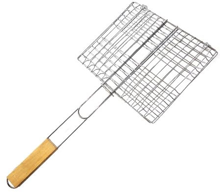 Grille à poisson chromée - Panier à grille pour barbecue, panier en maille avec clip pour poisson grillé | équipement de cuisine pour panier à poisson pour barbecue chromé avec poignée dans les