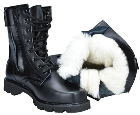 Botas Tácticas para Hombre, Botas De Combate Altas con Cremallera Lateral Y Puntera De Acero con Forro De Piel para Invierno para Hombre, Botas Militares De Senderismo Cómodas(46 EU)