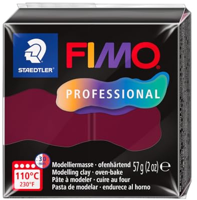 STAEDTLER FIMO professional 8040 Lera – bordeaux, 57 g | Fast ugnshärdande lera, inbördes blandbara färger – för konstnärer, filigran & detalj – Art.-Nr. 8040-23