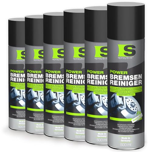 Spraytive 6 x 500ml Power Bremsenreiniger Spray - Hochwirksamer Industriereiniger und Kaltreiniger: Entfernt Schmutz, Öl, Fett, Rost und Bremsflüssigkeit – Made in Germany