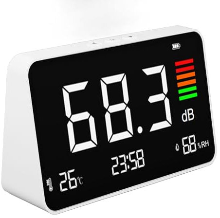 Sound Level Meter, Desktop Decibel Meter 14-140℉ Temp Range 30-130dBA Compact Design Type C Charging for Library Office School