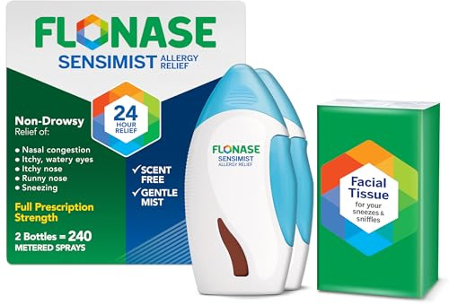 Flonase Sensimist Allergy Relief Nasal Spray - Non-Drowsy 24HR Long Lasting Allergy Relief with Fine, Scent-Free Mist - 240 Sprays Total (2 Bottles of 120 Sprays Each)