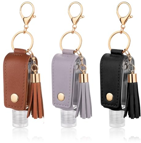 ZEYIYER 3 PCS Hand Sanitizer Holder Keychain, 30 ml Portable Hand Sanitiser Holder, 1oz Mini Empty Hands Sanitizer Keychain for Travel Lotion Liquid Soap Shampoo (Black/Purple/Brown)