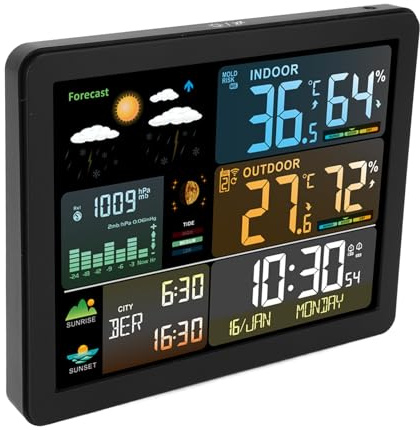 Acouto Trådlös Väderstation med Färgdisplay Inomhus och Utomhus Digital Termometer och Fuktmonitor, Månfas och Väderprognos (18.73 oz)