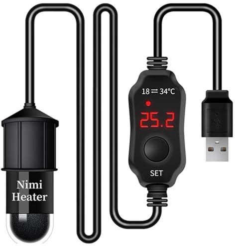 Bonalake Fisk tank värmare USB-driven liten akvarium värmare 10 W nedsänkbart akvarium med inbyggd termometer uppvärmning snabba värmare för tropiska akvarievärmare för tropiska akvarievärmare för