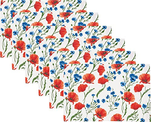 REDBEST Tischset, Platzset, Untersetzer 6er- Pack 100% Baumwolle Mohnblume Größe 30x45 cm - Robustes, glattes Gewebe, mit hochwertigem Kuvertsaum