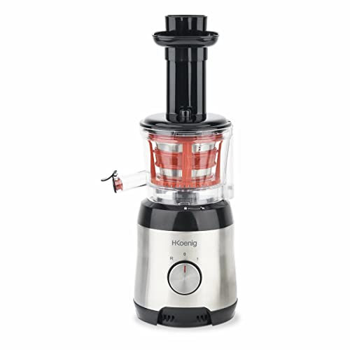H.Koenig GSX10 Extracteur de Jus de fruit et légumes vertical compacte 0,75L Centrifugeuse Vitamin+ Sans BPA, Technologie pression douce, Rotation Lente, Puissante 150W, Système reverse, Anti-gouttes