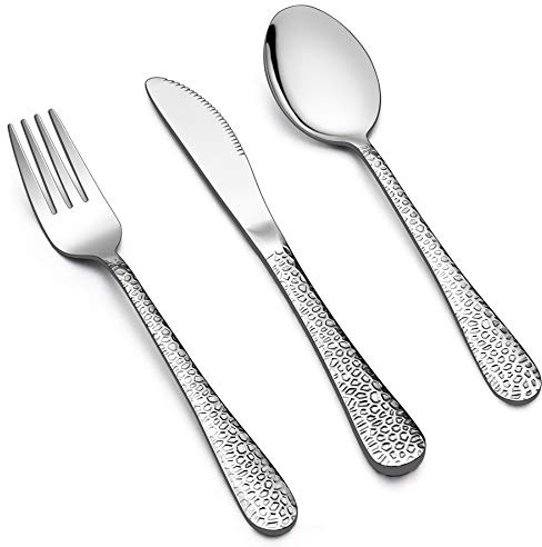 LIANYU 12-Piece Kids Utensils Silverware Set, Stainless Steel Toddler Hammered Flatware Cutlery, Children Tableware Includes Knives Forks Spoons, Dishwasher Safe