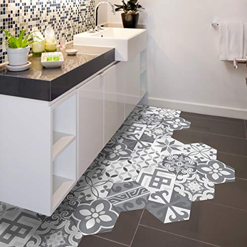 Sticker Sol Carreaux de Ciment azulejos avec laminat de Protection en Plastique| Stickers Adhésifs Carrelages Hexagones Sol résistant à l'eau - Carrelage adhésif pour Sol - 20x18cm - 10 pièces