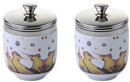 BIA - Eierkocher aus Porzellan I Set mit 2 bunten Eiern aus Porzellan mit Regnerei-Design von Clare Mackie, Kitchen Eierkocher und Multi-Kocher, in Geschenkverpackung verpackt.