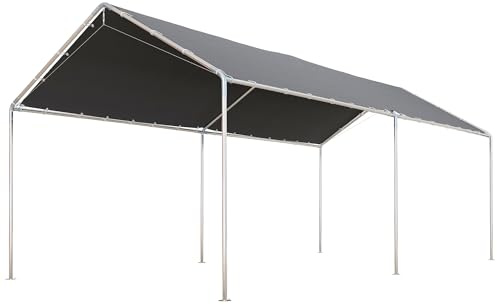 Outsunny 10'x20' Carport Outdoor Heavy Duty Party Tent Galvanized Car Canopy with Included Anchor Kit, 3 Reinforced Steel Cables, Gray