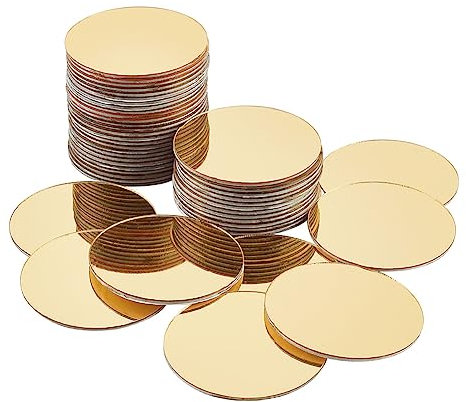 PH PandHall 50pz Specchi Rotondi Adesivi Specchi Decorativi Dorati, 49mm Piastrelle a Specchio Autoadesive in Acrilico per Artigianato Arti Progetti Fai da Te