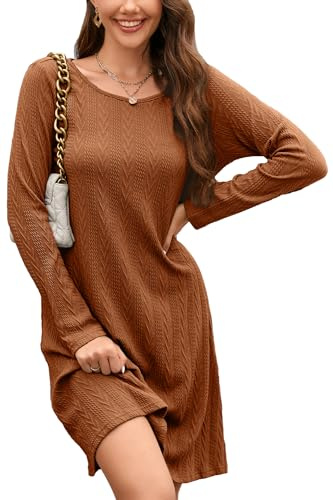 STYLEWORD Jumper Dress for Women UK Ladies Long Sleeve Tunic Dress Winter Knitted Pullover Casual Dresses (Caramel,Large)