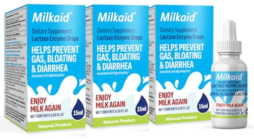 Milkaid- “Gotas de enzima lactasa para la intolerancia a la lactosa | Previene los gases, la hinchazón y la diarrea | Dai de acción rápida