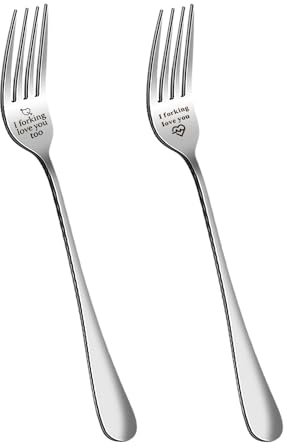 JTMKYO 2 Pieces Stainless Steel Engraved Dinner Forks, Interesting Couple's Dinner Forks, Valentine's Day Gift Cutlery, Creative Personalized Gift, Gift for Him and Her