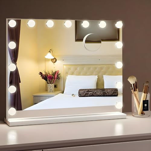 Bayt Hollywood Spegel 58x46 cm - Sminkspegel med Belysning - Dimbar - 10x Förstoring - Vit