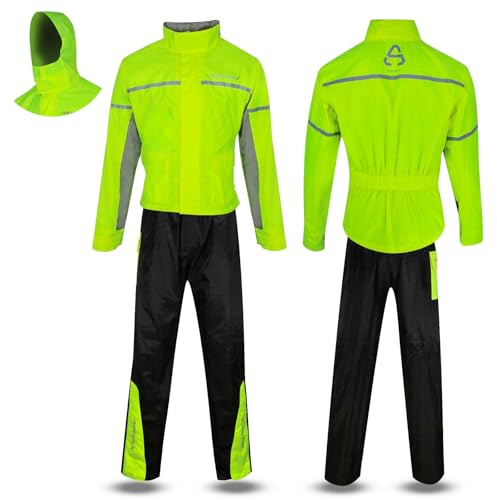 ASPIDEX Tuta Antipioggia Kit Completo Impermeabile Moto Tuta Antipioggia Moto Impermeabile Completo Set Nylon Giacca Scooter Pantalone (S, Giallo Fluo)