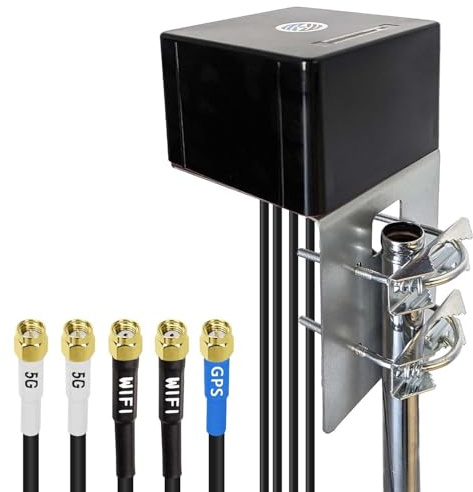 Maswell GPS/5G utomhusantenn, 2X2 MIMO 5G och 2X2 MIMO WiFi och GNSS, Omni bredband 600–8000 MHz 4G+ LTE-A 5G UWB, WiFi 6E/7, GPS GLONASS Beidou Gaileo, SMA-kontakt/RP SMA