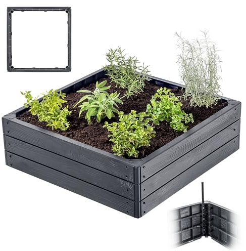 KADAX Jardin, plate-bande surélevée pour la culture de légumes, de fleurs et d'herbes, parterre de fleurs et d'herbes, cadre en plastique (carré anthracite)