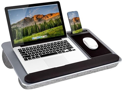 LAPGEAR Home Office Pro Lap Desk with Wrist Rest, Mouse Pad, and Phone Holder - Silver Carbon - Fits up to 15.6 Inch Laptops - Style No. 91615
